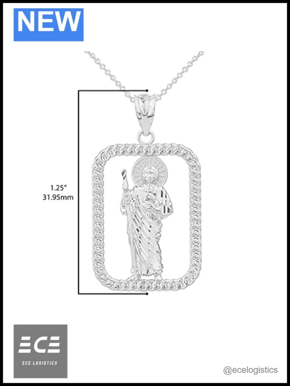 Sterling Silver Saint Jude Thaddeus Patron Saint of Lost Causes Pendant Necklace